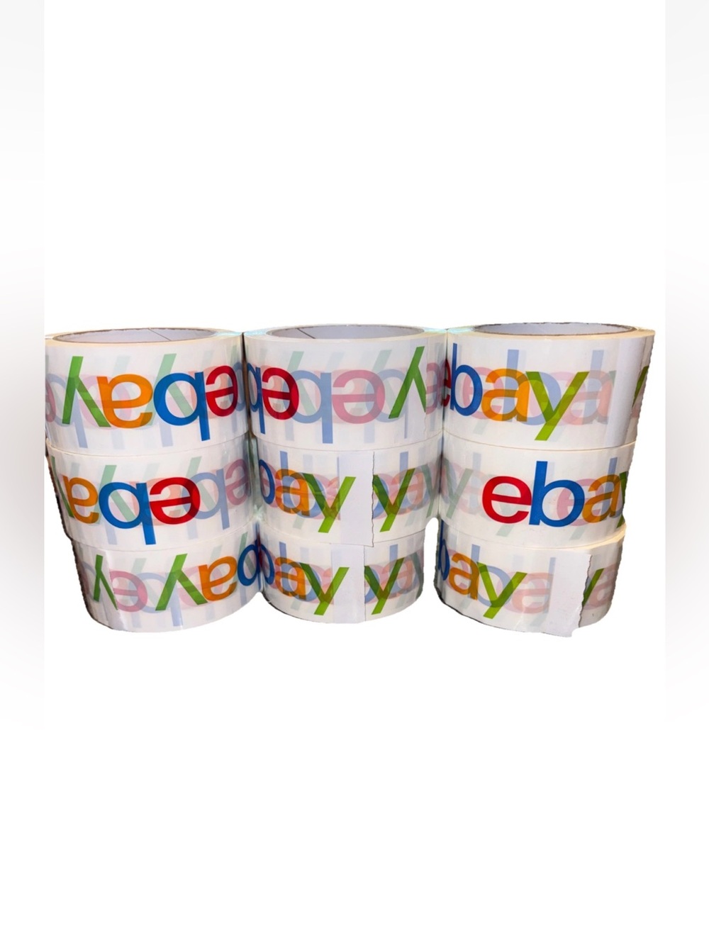 9 Rolls-2" x 75 yds eBay Color Logo Branded Packaging Tape White Multicolor
